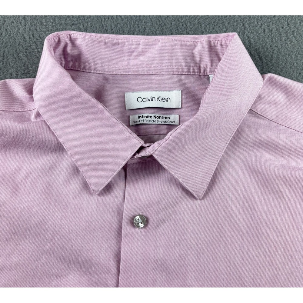Calvin Klein Dress Shirt Mens 2XL Pink Cotton Infinite Non Iron Slim Stretch